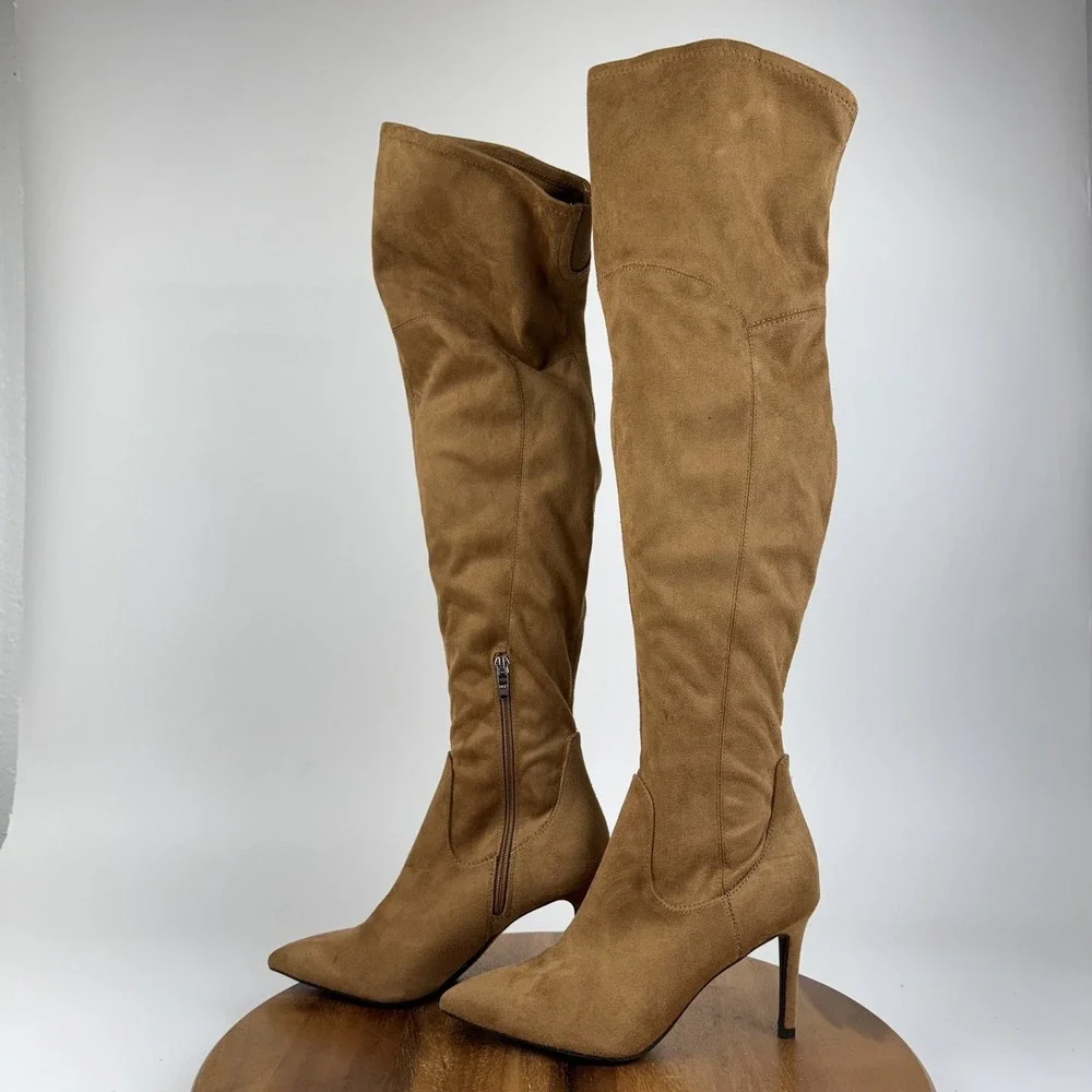 New Womens Marc Fisher Daneca Brown Faux Leather Over The Knee Boots Size 8.5 M